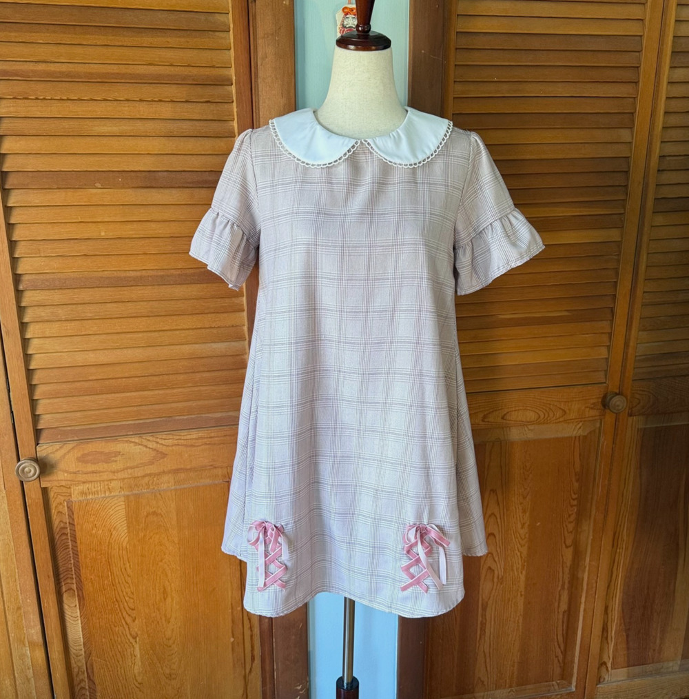 Liz Lisa J-Fashion Gyaru Kawaii Dollcore Pink Plaid Lace-Up Dress XS-S